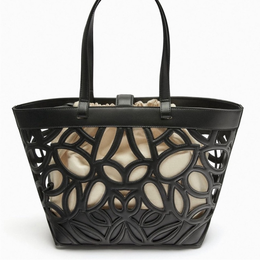 Zara Black and Cream Cutout Tote Bag